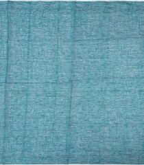 Cyan Handloom Linen Saree With Floral Stripes Embroidery-Cyan