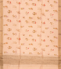 Baby Pink Handloom Printed Linen Saree With Floral Motifs-Baby Pink