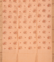 Baby Pink Handloom Printed Linen Saree With Rose Motifs-Baby Pink