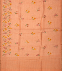 Light Peach Handloom Linen Saree With Printed Floral Motifs-Light Peach