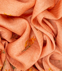 Light Peach Handloom Linen Saree With Printed Floral Motifs-Light Peach