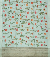 Light Peach Handloom Printed Linen Saree With Flower Motifs-Light Peach