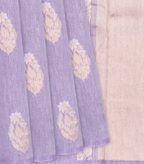 Lavender Handwoven Linen Saree With Floral Motifs-Lavander