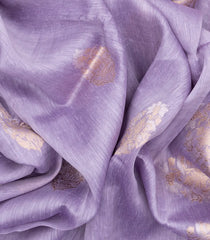 Lavender Handwoven Linen Saree With Floral Motifs-Lavander