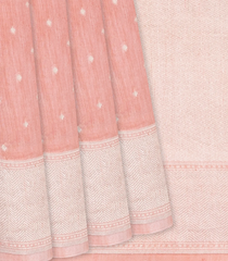 Baby Pink Handwoven Linen Saree With Coin Motifs-Baby Pink