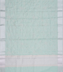 Mint Green Woven Linen Saree With Embroidered Floral Motifs-Mint Green