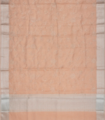 Light Peach Woven Linen Saree With Embroidered Floral Motifs-Light Peach