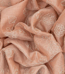 Light Peach Woven Linen Saree With Embroidered Floral Motifs-Light Peach