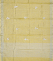 Yellow Woven Linen Saree With Embroidered Floral Motifs-Yellow