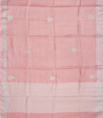 Baby Pink Woven Linen Saree With Embroidered Floral Motifs-Baby Pink