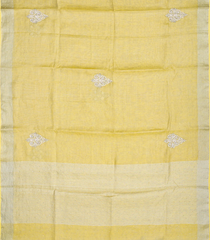 Yellow Woven Linen Saree With Embroidered Floral Motifs-Yellow