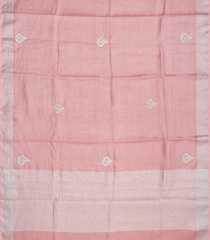 Baby Pink Woven Linen Saree With Embroidered Floral Motifs-Baby Pink