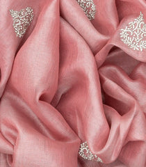 Baby Pink Woven Linen Saree With Embroidered Floral Motifs-Baby Pink