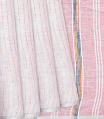 Light Peach Handloom Cotton Linen Saree with Stripes-Light Peach