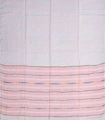 Light Peach Handloom Cotton Linen Saree with Stripes-Light Peach