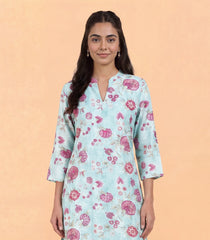 Light Blue with Pink Floral Printed Co-Ord Set-RC5693