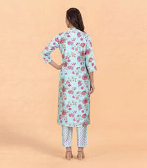 Light Blue with Pink Floral Printed Co-Ord Set-RC5693