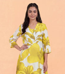 Lime Green & Off White Floral Printed Co-Ord Set-RC5686