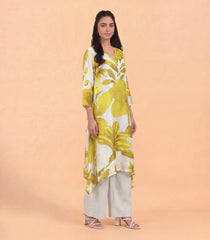Lime Green & Off White Floral Printed Co-Ord Set-RC5686