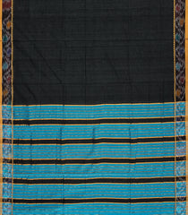 Black Handloom Mangalagiri Cotton Saree With Contrast Blue Pallu-Black