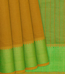 Sage Green Handloom Mangalagiri Cotton Saree With Stripes-Sage Green