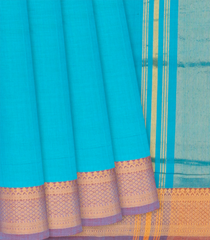 Cyan Handloom Mangalagiri Plain Cotton Saree-Cyan