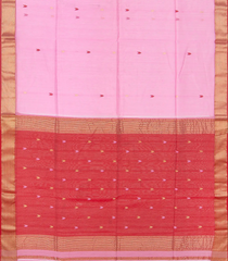 Baby Pink  Handloom Maheswari Silk Cotton Saree With Zari Border-Baby Pink