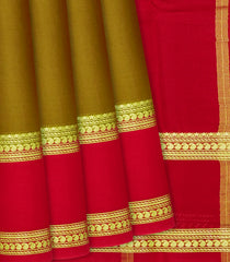 Olive Green Mysore Plain Crepe Silk Saree With Mango Motifs-Olive Green