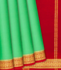 Leafy Green Mysore Plain Crepe Silk Saree With Temple Border-Leaf Green