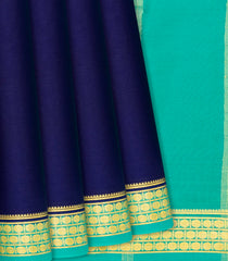 Dark Blue Mysore Plain Crepe Silk Saree With Kamalam Motifs-Dark Blue