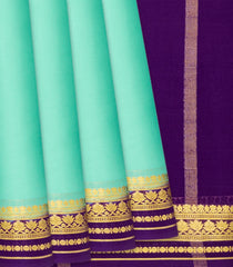 Turquoise Mysore Plain Crepe Silk Saree With Floral Motifs-Turquoise