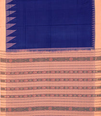 Blue Handwoven Orissa Cotton Saree With Dotted Stripes in Contrast Beige Border & Pallu-Blue