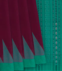 Pink Handwoven Orissa Cotton Saree With Dotted Stripes & Micro Motifs in Contrast Aquamarine Pallu & Border-Pink