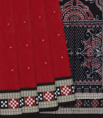 Red Handloom Orissa Silk Saree With Black Border & Pallu-Red