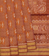 Rust Handloom Orissa Tissue Silk Saree With Tribal Motifs-Rust