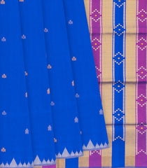 Blue Handloom Orissa Silk Saree With Spearhead Motifs & Temple Border-Blue