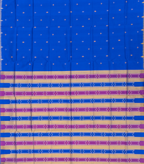 Blue Handloom Orissa Silk Saree With Spearhead Motifs & Temple Border-Blue