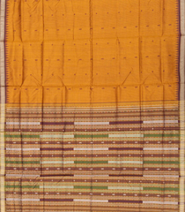 Mustard Handloom Orissa Silk Saree With Checks & Maroon Temple Border-Mustard