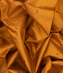 Mustard Handloom Orissa Silk Saree With Checks & Maroon Temple Border-Mustard