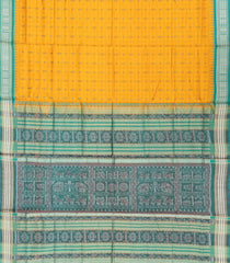 Mango Yellow Handloom Orissa Silk Saree With Checks & Fish Motifs-Mango Yellow