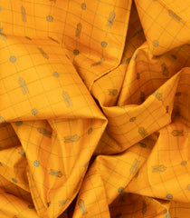 Mango Yellow Handloom Orissa Silk Saree With Checks & Fish Motifs-Mango Yellow