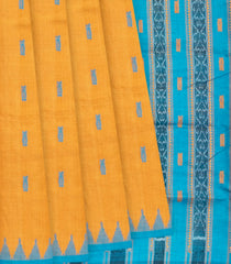 Mango Yellow Handloom Orissa Silk Saree With Butta & Turquoise Pallu-Mango Yellow