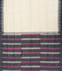 Cream Handloom Orissa Silk Saree With Temple Border & Stripped Pallu-Cream