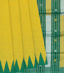 Lime Yellow Handloom Orissa Silk Saree With Temple Border & Stripped Pallu-Lime Yellow