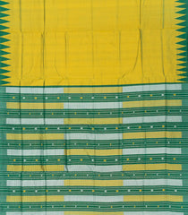 Lime Yellow Handloom Orissa Silk Saree With Temple Border & Stripped Pallu-Lime Yellow