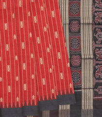 Red Handloom Orissa Silk Saree With Spearhead Motifs & Stripes-Red