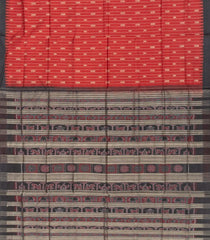 Red Handloom Orissa Silk Saree With Spearhead Motifs & Stripes-Red