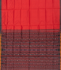 Red Handloom Orissa Silk Saree With Elephant & Floral Motifs In Pallu-Red