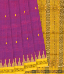 Purple Handloom Orissa Silk Saree With Floral Motifs & Contrast Yellow Border-Purple