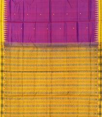 Purple Handloom Orissa Silk Saree With Floral Motifs & Contrast Yellow Border-Purple